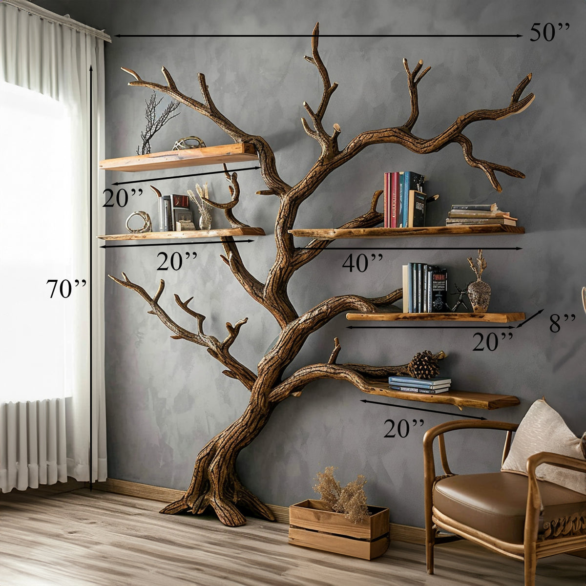Tree Bookshelf Black Decor Wild Mulberry Solid Wood Carving Living Room Gift Her - Image 3