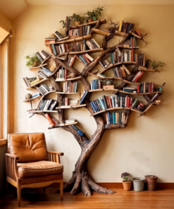 Tree Branch Bookshelf Decor Solid Wood Carving