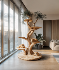 Custom Handmade Wooden Cat Tree Modern Large Climbing Tree Unique