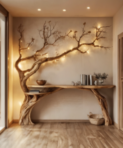 Natural Solid Wood Tree Bookshelf Rustic Side Table Farmhouse