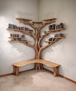 Tree Floating Corner Bookshelf With Corner Bench Lshaped
