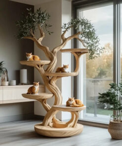 Rustic Solid Wood Cat Tree Handmade Stand Naturally Gift Cat