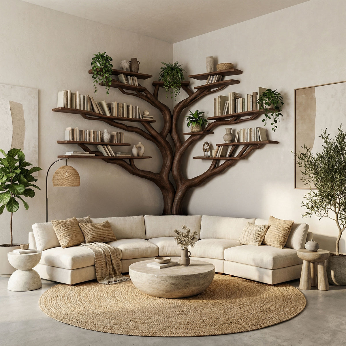 Tree Floating Corner Bookshelf With Corner Bench Lshaped - Image 4