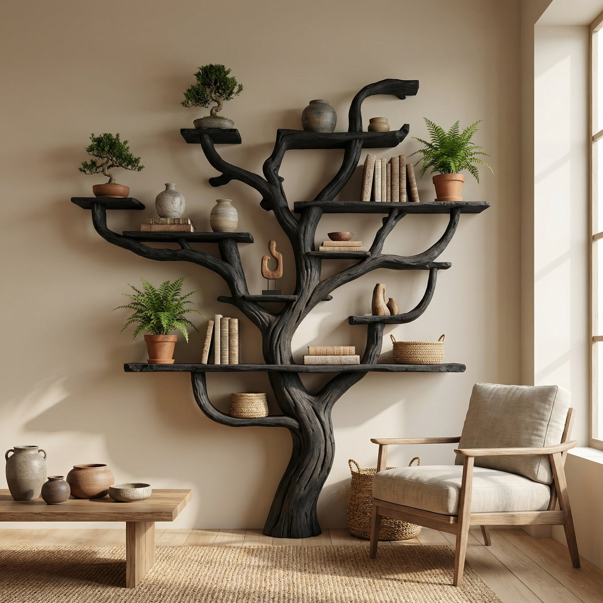 Corner Branch Shelf Wood Bookcase Wall Mounted - Image 4