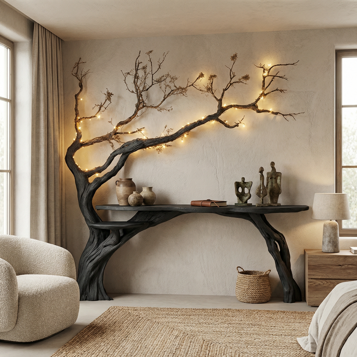 Natural Solid Wood Tree Bookshelf Rustic Side Table Farmhouse - Image 4