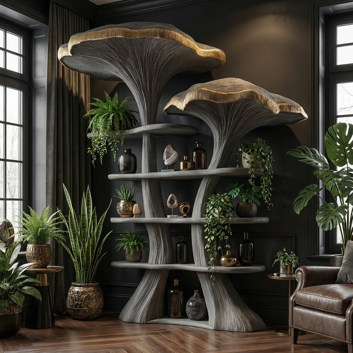 Mushroom Tree Bookshelf Wooden Nature Inspired Fantasy Gift - Image 3