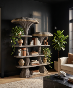 Mushroom Tree Bookshelf Wooden Nature Inspired Fantasy Gift