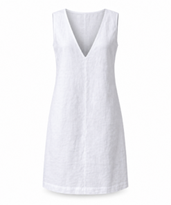 White Linen Knee Length Dress with Open Back