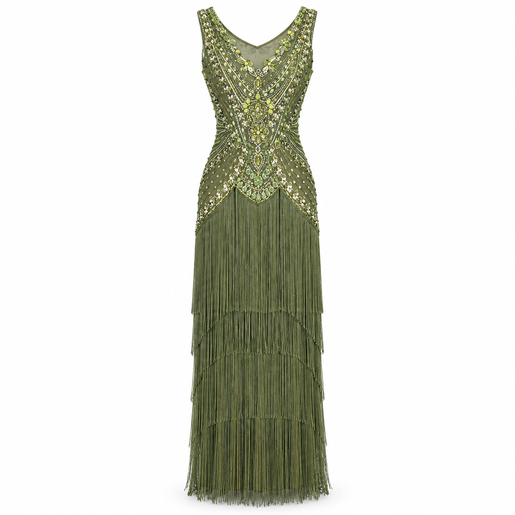 1920s Beaded Fringe Flapper Dress