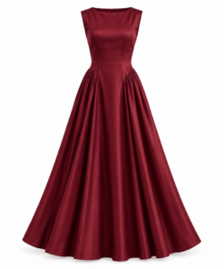 Burgundy Boat Neck Flowy Midi Dress