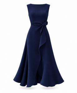 Navy Knot Waist Sleeveless Midi Dress