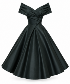Black Off Shoulder Taffeta Midi Dress