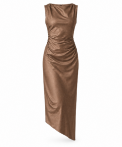 Taupe Satin Bow Shoulder Maxi Slip Dress