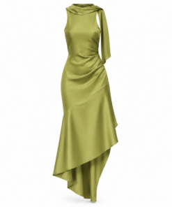 Olive Satin Halter Backless Maxi Dress