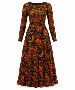 Burgundy Autumn Floral Boho Midi Dress