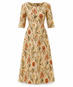 Mustard Vintage Floral Midi Dress