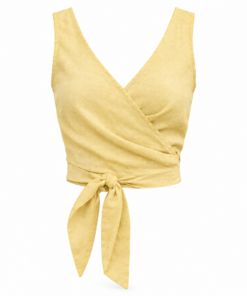 Butter Yellow Linen Wrap Crop Top