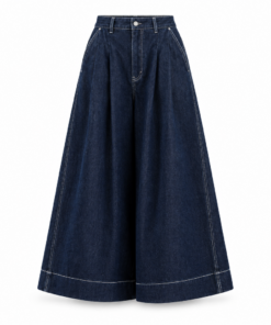 Dark Denim Pleated A-Line Midi Skirt