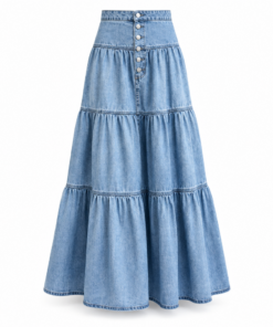 Light Wash Denim Tiered Maxi Skirt