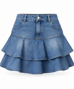 Tiered Ruffle Denim Mini Skirt