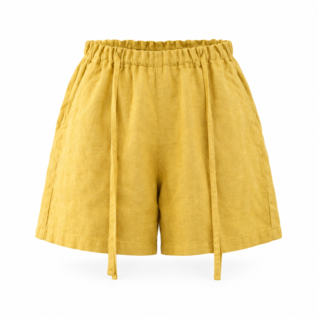 Butter Yellow High Waisted Linen Shorts
