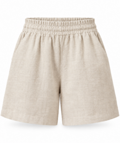 Cream High Waist Linen Shorts