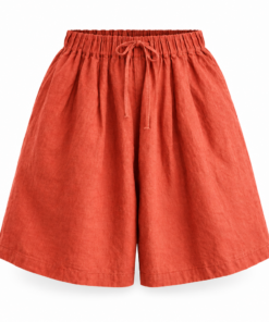 Red Linen Wide Leg Shorts