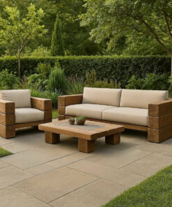 Rustic Wood Sofa Set For Garden Patio And Outdoor Lounge
