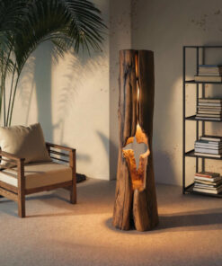 Rustic Hollowed Log Floor Lamp For Lighting In Living Room Bedroom And Office
