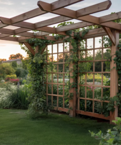 Rustic Handcrafted Outdoor Garden Seating And Trellis For Patio Or Yard