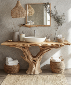 Farmhouse Natural Wood Bathroom Vanity For Relaxing Bathrooms