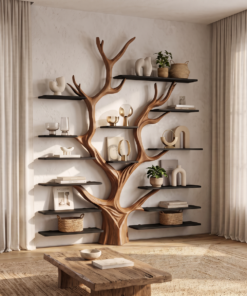Sculptural Tree Bookcase - Artisan Tree-Inspired Wall Unit