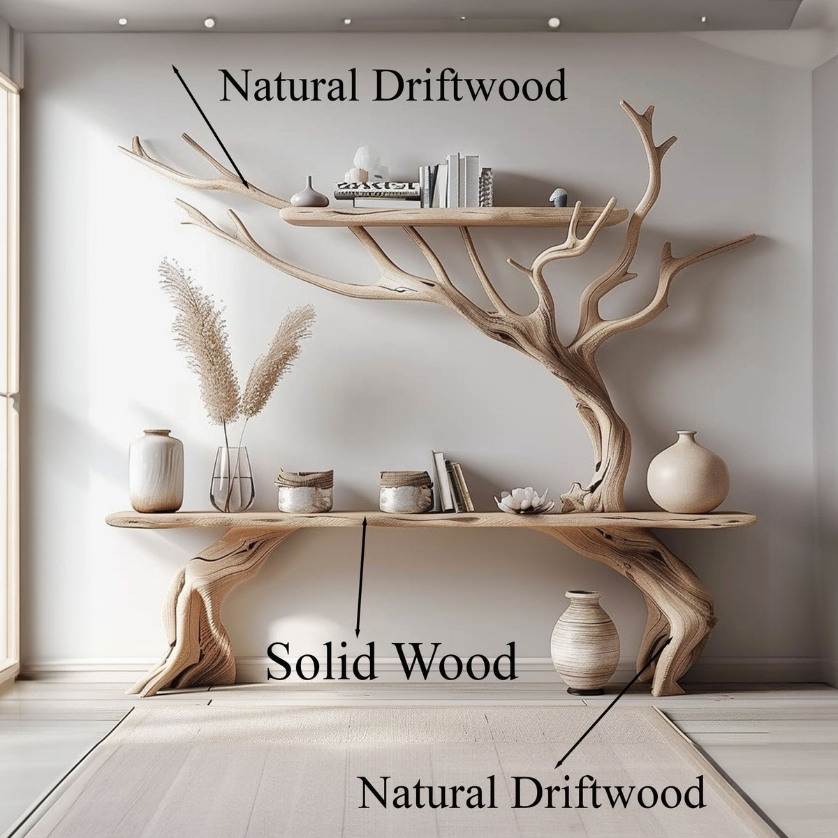 Driftwood Narrow Console Table With Tree Branch - Image 4