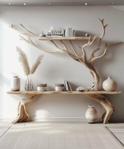 Driftwood Narrow Console Table With Tree Branch
