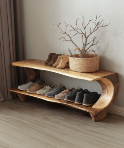 Solid Wood Entryway Narrow Shoe Rack Bench