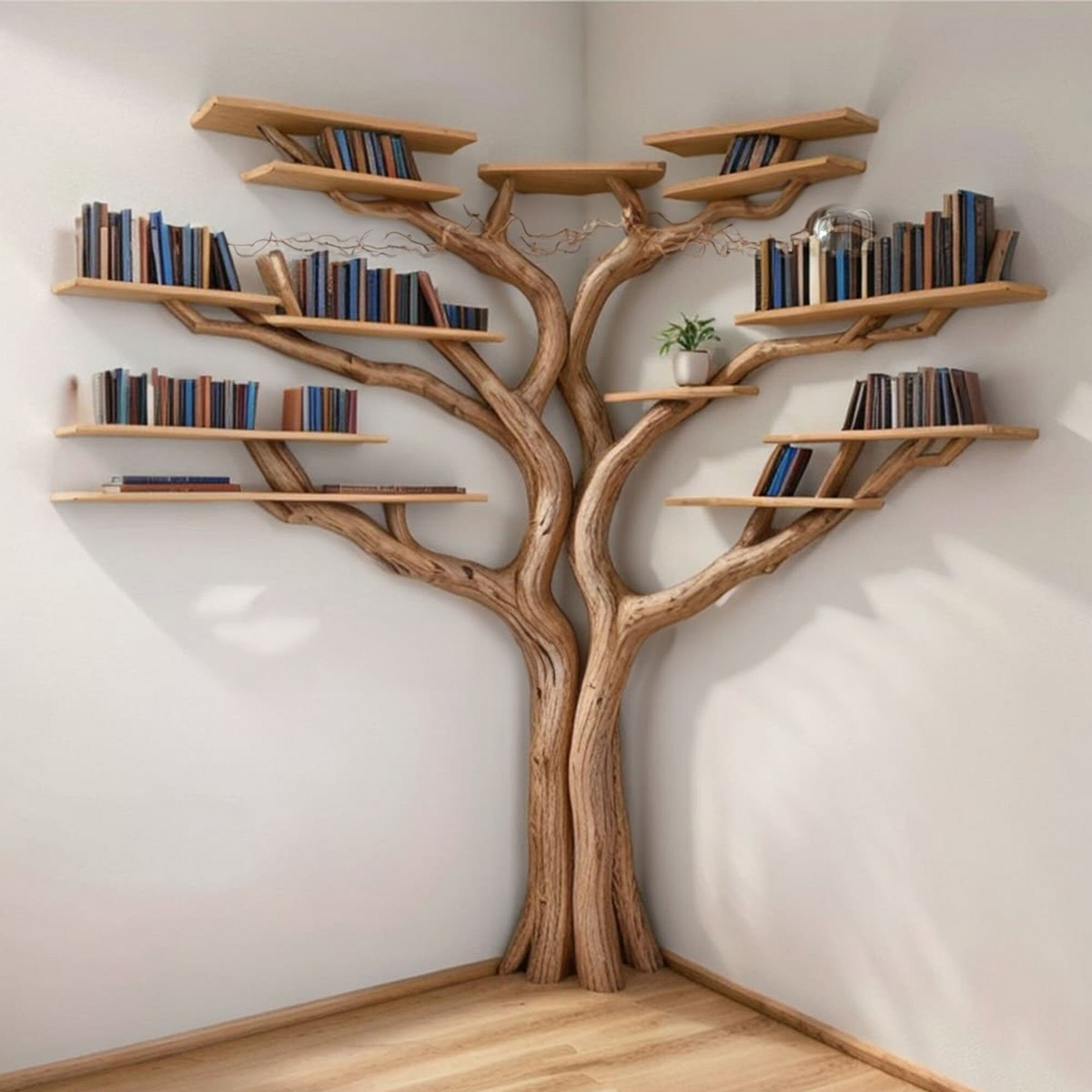Tree Floating Corner Bookshelf With Corner Bench Lshaped - Image 3