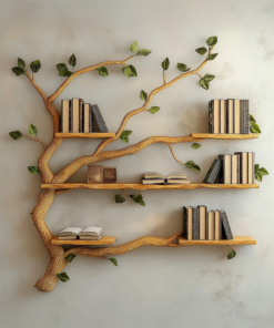 Mid Century Wood Tree Bookcase Wall Mounted Shelf